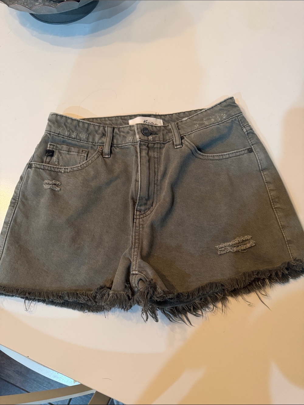 NWOT KanCan Olive Green Frayed Hem Denim Shorts